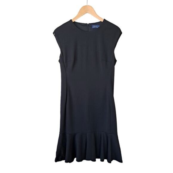 NEW Ralph Lauren POLO Black Ruffled Ponte Dress Size 8 Cap Sleeve Office Evening - Picture 9 of 11
